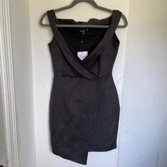 Missguided Suede Feel Black Dress - Picture 1 of 2